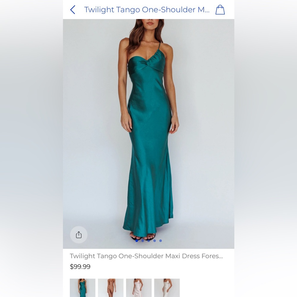 NWT Selfie Leslie Twilight Tango One-Shoulder Maxi Dress in Teal Green